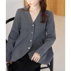 カーディガン リブメタル釦ペプラムカーディガン レディース