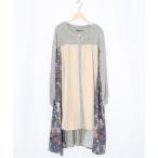 カーディガン 553286：アンティーク柄 3素材切替ロングカーディガン レディース