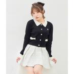 カーディガン 襟付配色金ボタンニットカーディガン レディース