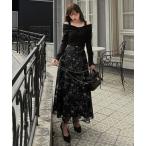 ショッピングパーティ ワンピース 花柄オーガンジークロスニットドッキングワンピース