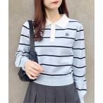 ショッピング綿 ニット セーター ショート丈ボーダーポロニット レディース