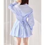 シャツワンピース 「サイズ調整できる」バックレースアップシャツワンピース