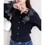 カーディガン 袖口リボンリブカーデ レディース