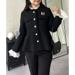 ショッピングボタン コート アウター パールボタンペプラムツイードジャケット レディース