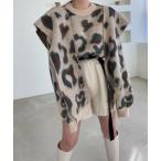 ニット セーター ヒョウ柄ニットトップス+スカーフ レディース