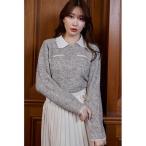 ショッピンググレー ニット セーター Petal-Edge Collar Knit Top レディース