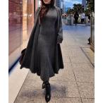 ショッピングカーデ ワンピース ショルダースリット ハイネックワンピ＆ロングカーデセット