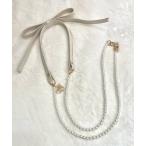 「Dormiir」パール×合皮リボンスマホショルダーストラップ