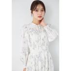 ショッピングサテン ワンピース ヴィンテージサテンフラワープリントシャーリングプリーツワンピース