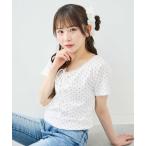 tシャツ 「WEB限定」レース付フロントギャザーリボンリブトップス レディース