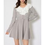 シャツワンピース フリルカラーニットカーディガンセットワンピース 　春服