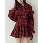 ショッピングリボン ワンピース リボンタイフリルショルダーミニワンピース