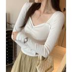 tシャツ ギャザータイトフィットトップス レディース