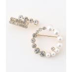 ブローチ ラインアンドサークルストーンパール ブローチ レディース