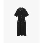 シャツワンピース ブラック トリアセテート クレープ 半袖 ワンピース ”New Barbe”