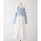 ショッピングリボン ワンピース ショートカーディガン＋肩リボンティアードロングワンピース