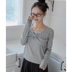 tシャツ 「2026SS新作アイテム」「UNE ORIGINAL」フロントラブリーリボンフリルリブTシャツカットソー レディース