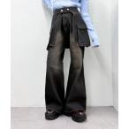 ジーンズ デニム デニムパンツ ポケットベルト付きフレアデニム レディース