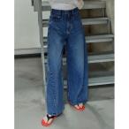 ジーンズ デニム デニムパンツ 「2026S/S PRE ORDER」「低身長/高身長サイズ有」サイドフリンジ切り替えアシンメトリーワイドデニムパンツ