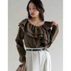 ブラウス シャツ 「2026S/S COLLECTION」無地orギンガムチェックサッカーアシンメトリーフリルブラウス レディース