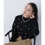 カーディガン フラワー刺繍ポケットカーデ レディース