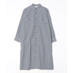 「DANTON」 チェック柄シャツワンピース 36 ブルー レディース