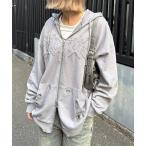 パーカー アイレットクラッシュロゴオーバーパーカー レディース メンズ