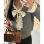 カーディガン レースリボンタイニットカーディガン レディース