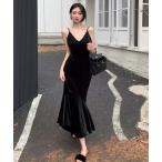 ドレス ベルベットVネックストラップフィッシュテイルスカート