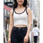 タンクトップ ノースリーブ タンクトップ　パイピング　ショート丈　タンクトップ レディース
