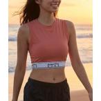 ショッピングタンクトップ レディース タンクトップ ノースリーブ 「ROXY/ロキシー」SUNSET WAVES S/L/ショート丈　カップ付き　ワンポイントロゴ　タンクトップ レディース