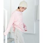 tシャツ 「カシミヤ入り」ガーゼフライス ルーズ ボートネック ロンT/シャーリングデザイン カシミアロンT レディース