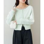 カーディガン ワイドネッククリアボタンカーディガン レディース