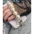 スマホストラップホルダー アタッチメント＆パールリボンチャーム「２点セット」