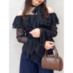 ブラウス シャツ シアーティアードフリルオフショルブラウス レディース