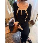 ショッピングノースリーブ ワンピース 「FILA別注」ドライタッチバイカラーフリルデザインノースリーブニットワンピース