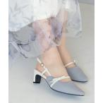 パンプス サイドリボンニットスリングバックパンプス