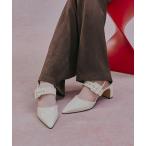 パンプス ツートーン バックルポインテッドスリングバックパンプス