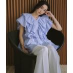 ショッピングチュニック ブラウス シャツ 「2026SS」ボリュームラッフル Vネック チュニック ブラウス フリル レディース
