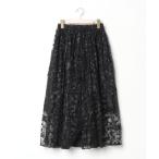 「OBLI」 花柄フレアスカート S ブラック レディース