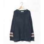 [GELATO PIQUE HOMME] окантовка рисунок длинный рукав вязаный M темно-синий мужской 