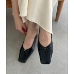 パンプス 「大人の定番パンプス」スクエアステッチフラットシューズ