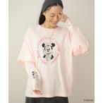 tシャツ ミッキー＆フレンズ/レイヤードプリントロングTシャツ レディース