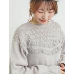 ニット セーター 透かし柄切替レースニット レディース