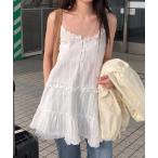 キャミソール 2WAYストライプフリルティアードキャミチュニック/ミニワンピース