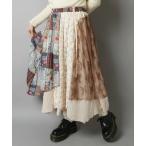 スカート 異素材ドッキングロングスカート/レース/NEO森ガール