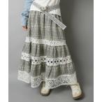 スカート ギンガムチェック柄ロングスカート/フラワー/NEO森ガール