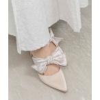 パンプス スカーフリボンミュールパンプス
