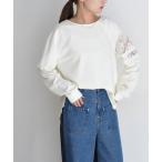 ショッピングレース tシャツ スリーブレース テキスト刺繍ラウンドヘムトップス レディース