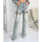 ジーンズ デニム デニムパンツ レースアップサイドカットフレアパンツ レディース